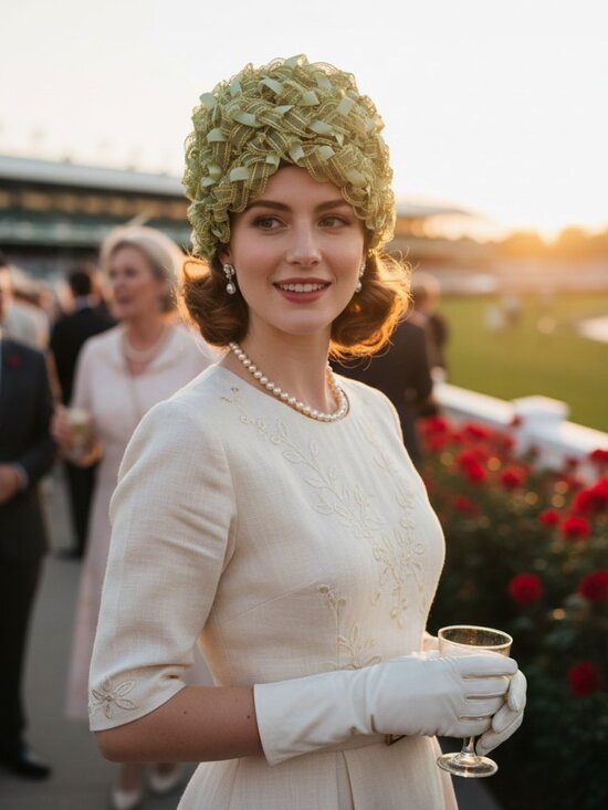 LS Ayres Accessories - Vintage L.S. Ayres Indianapolis Green Ribbon Cloche Hat 1960s Derby Pillbox Hat